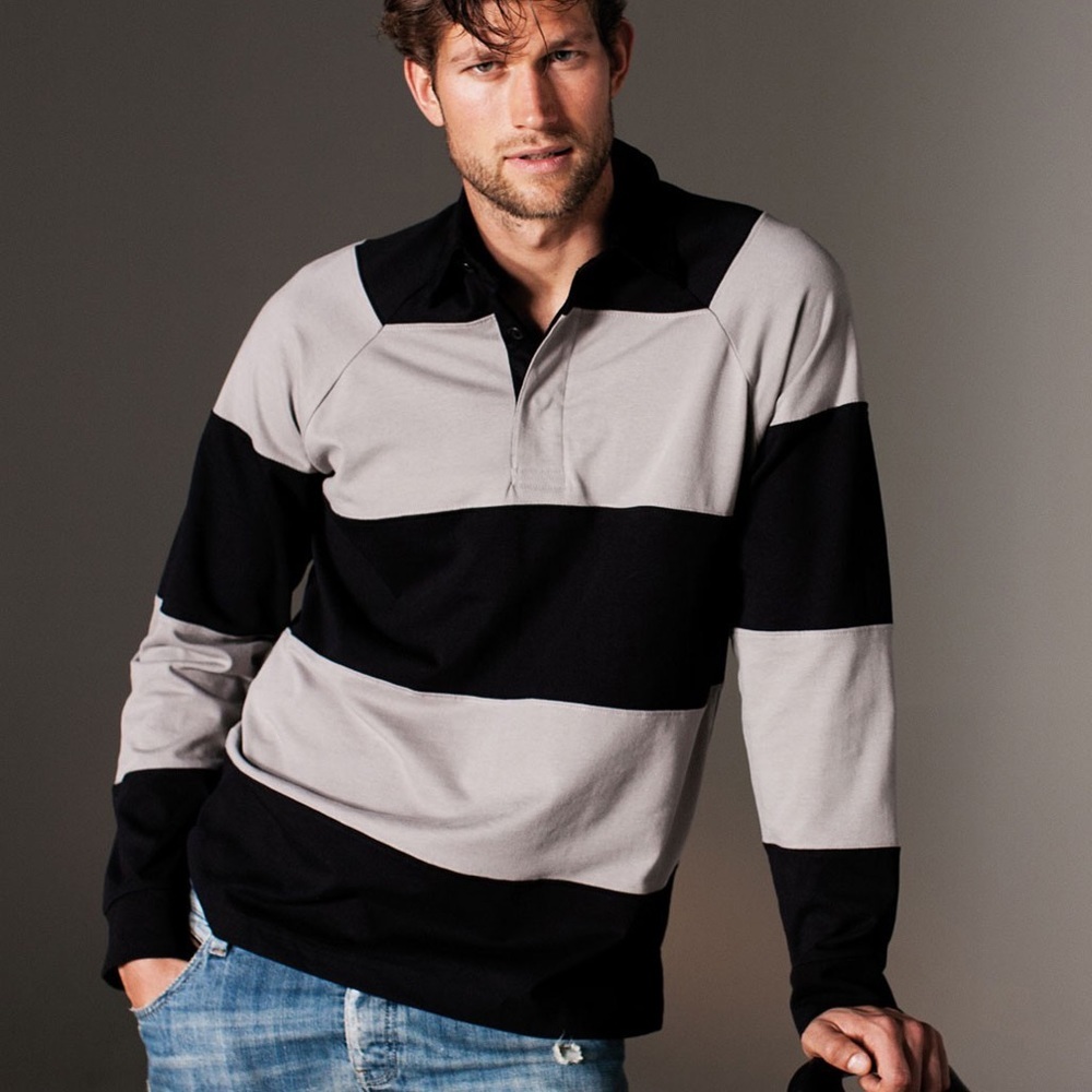 Kariban Striped Rugby Polo,‎ Size S